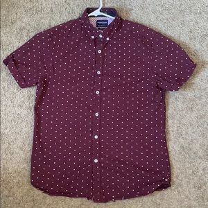 Maroon Polka Dot Denim & Flower Slim Fit shirt
